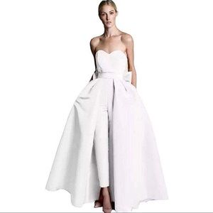 White jump suit with detachable skirt